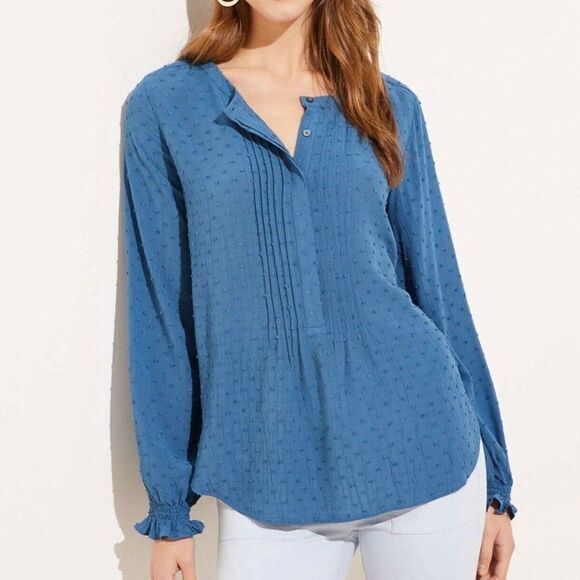 NEW‎ Loft Blue Clip Pintucked Ruffle Cuff Peasant Top Blouse, XXSP - Picture 1 of 16